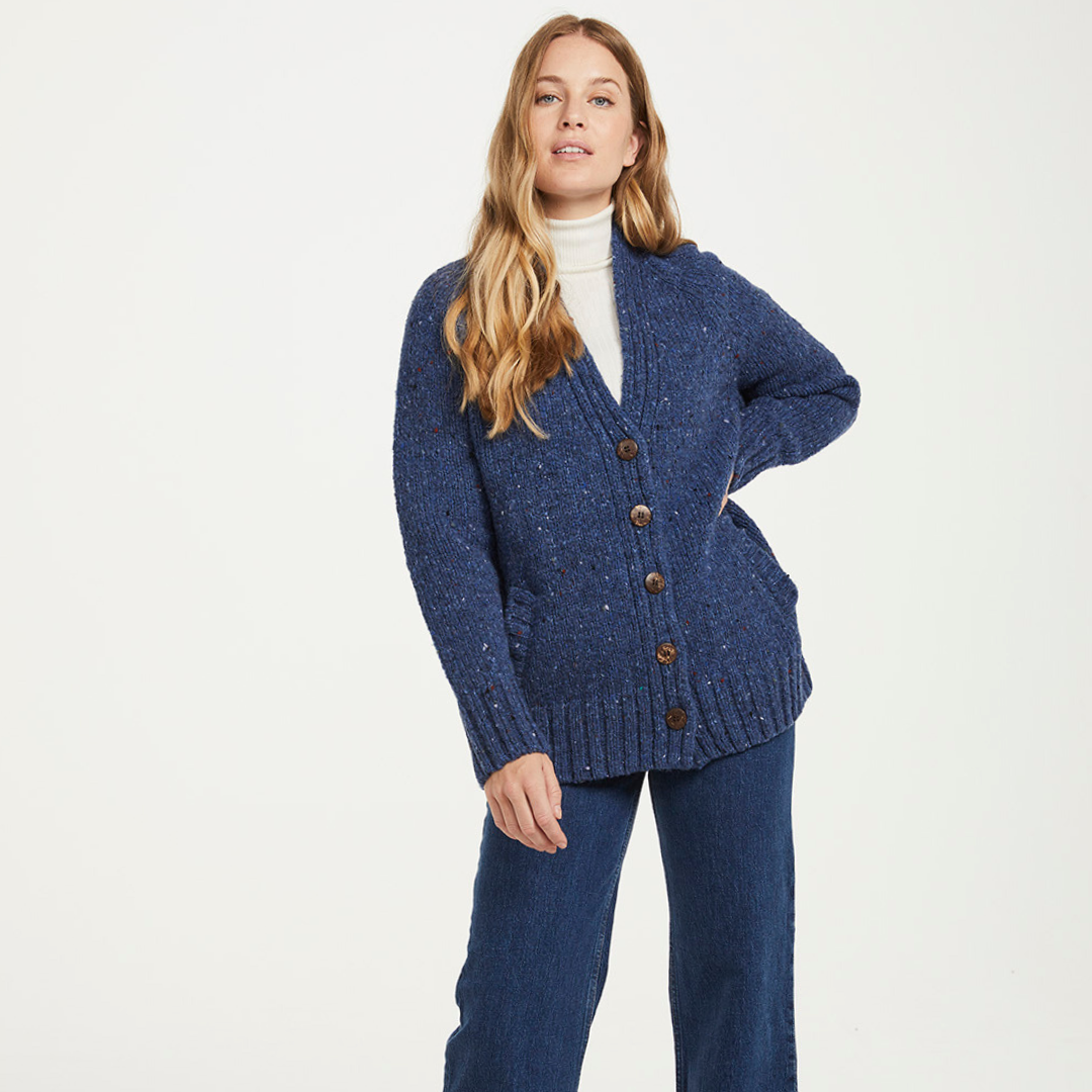Ladies Donegal Wool Blue Cardigan