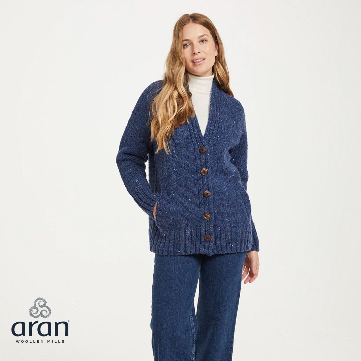 Ladies Donegal Wool Blue Cardigan