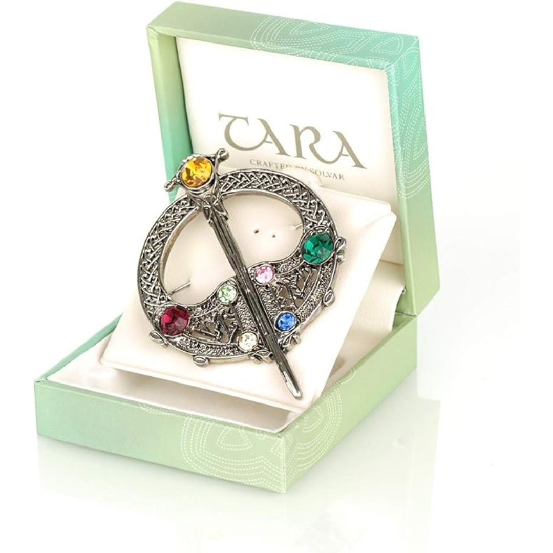 Silver Plated Full Circle Tara Brooch Withed Stones
