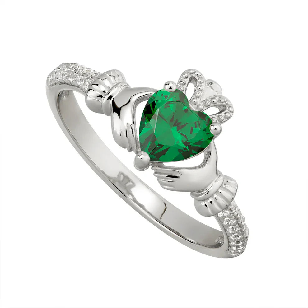 May Birthstone Emerald Claddagh Ring