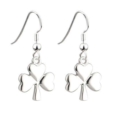 Rhodium Plated Shamrock Drop Earrings