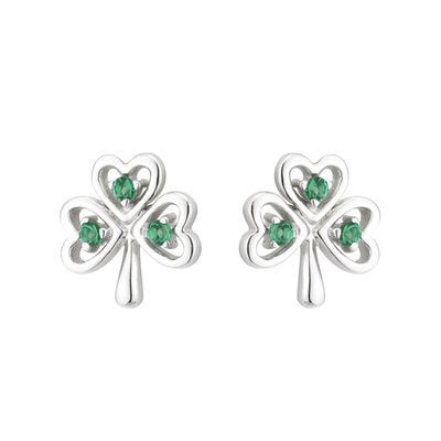 Hallmarked Sterling Silver Shamrock Stud Earring With Cubic Zirconia Stone
