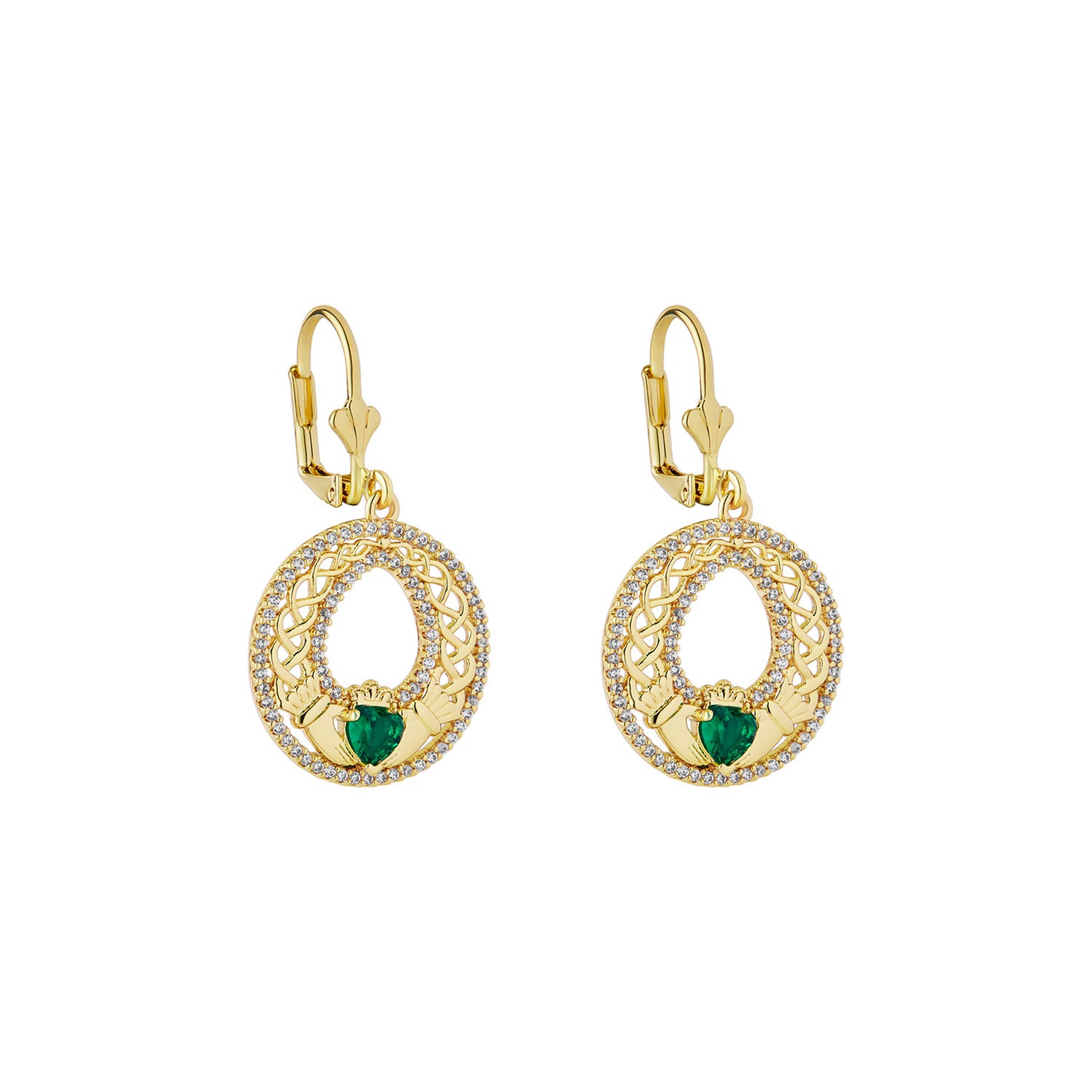 Gold Plated Ornate Crystal Claddagh Drop Earrings