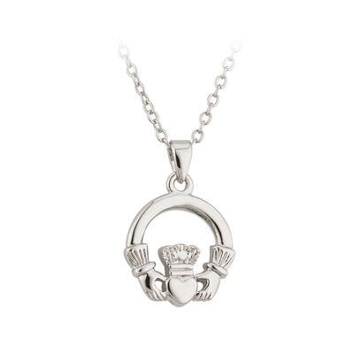 Rhodium Plated Claddagh Necklace