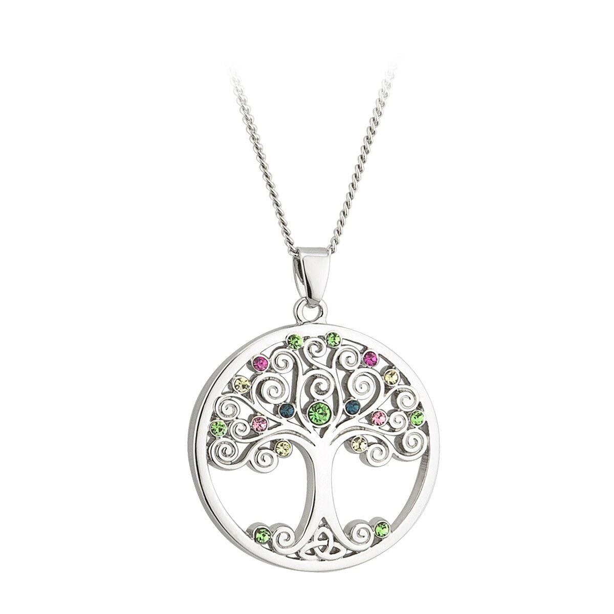 Solvar Rhodium Plated Tree Of Life Necklace Encrusted Withed Crystals