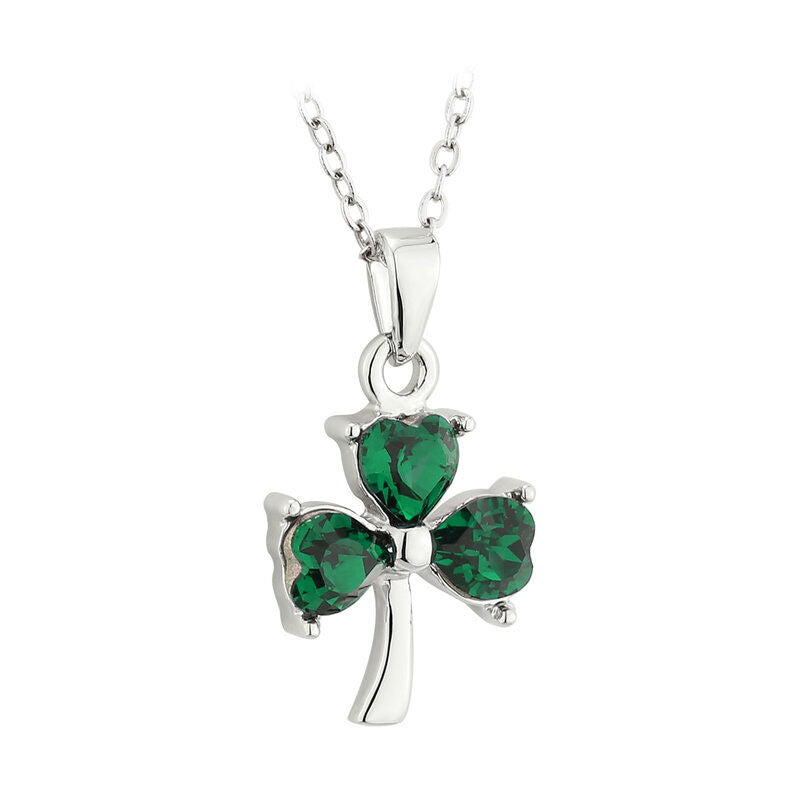 Solvar Rhodium Plated Green Crystal Shamrock Necklace