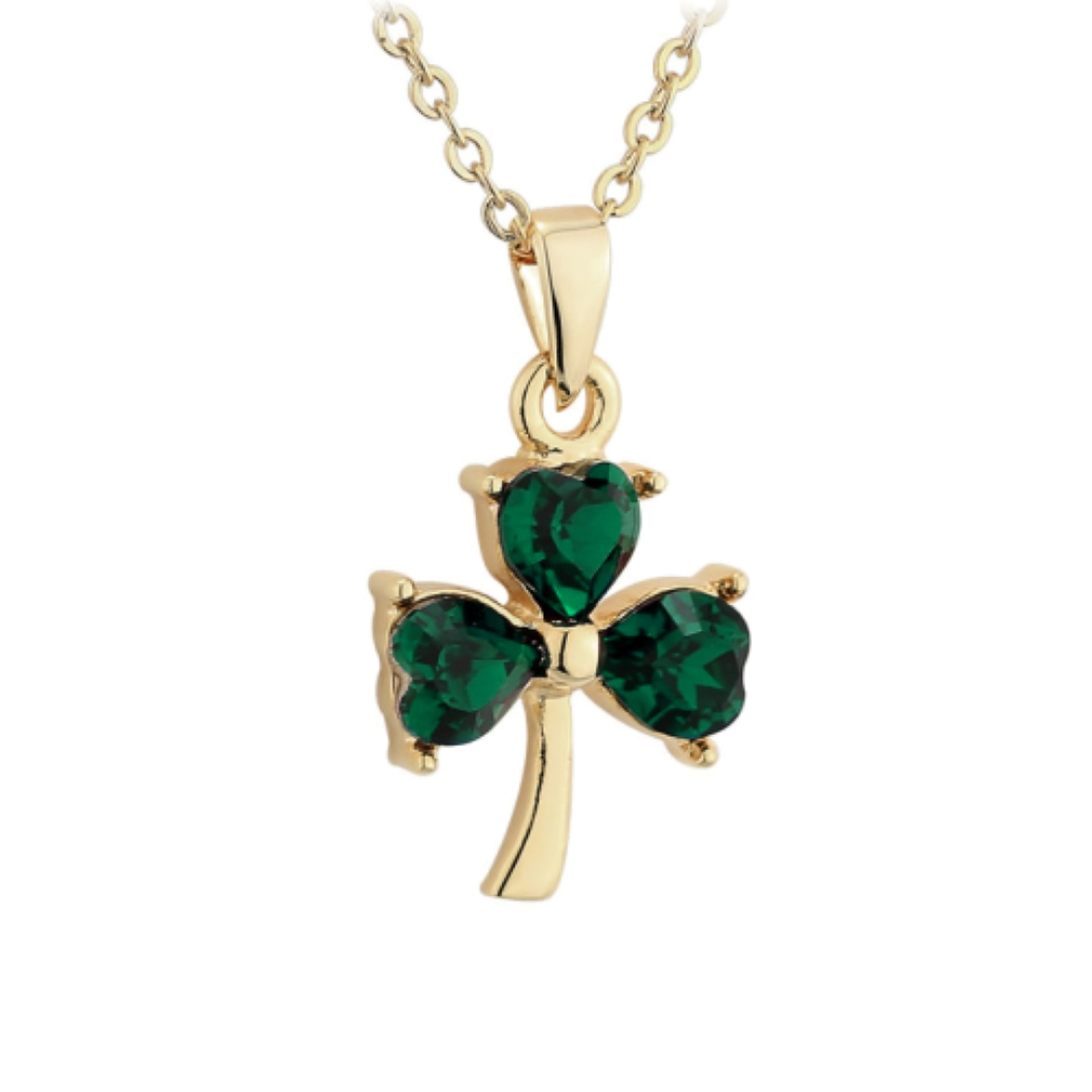 Gold Plated Green Crystal Stone Shamrock Style Designed Necklace