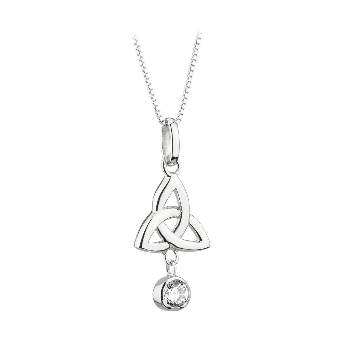 Hallmarked Sterling Silver Trinity Knot Necklace With Green Crystal Charm Bead