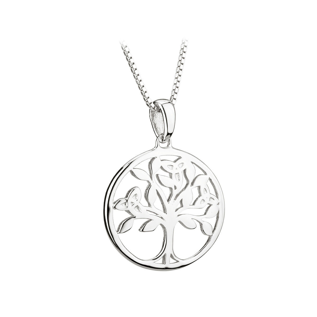 Hallmarked Sterling Silver Round Shaped Necklace With Tree Of Life Design