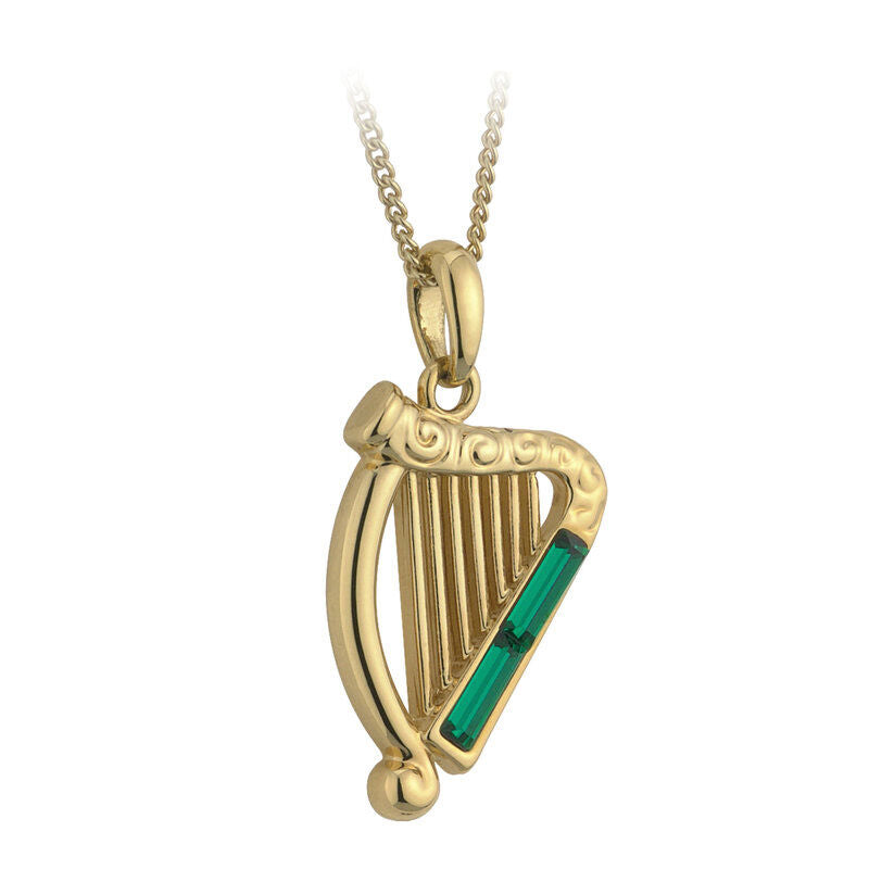 Gold Plated Green Crystal Harp Necklace