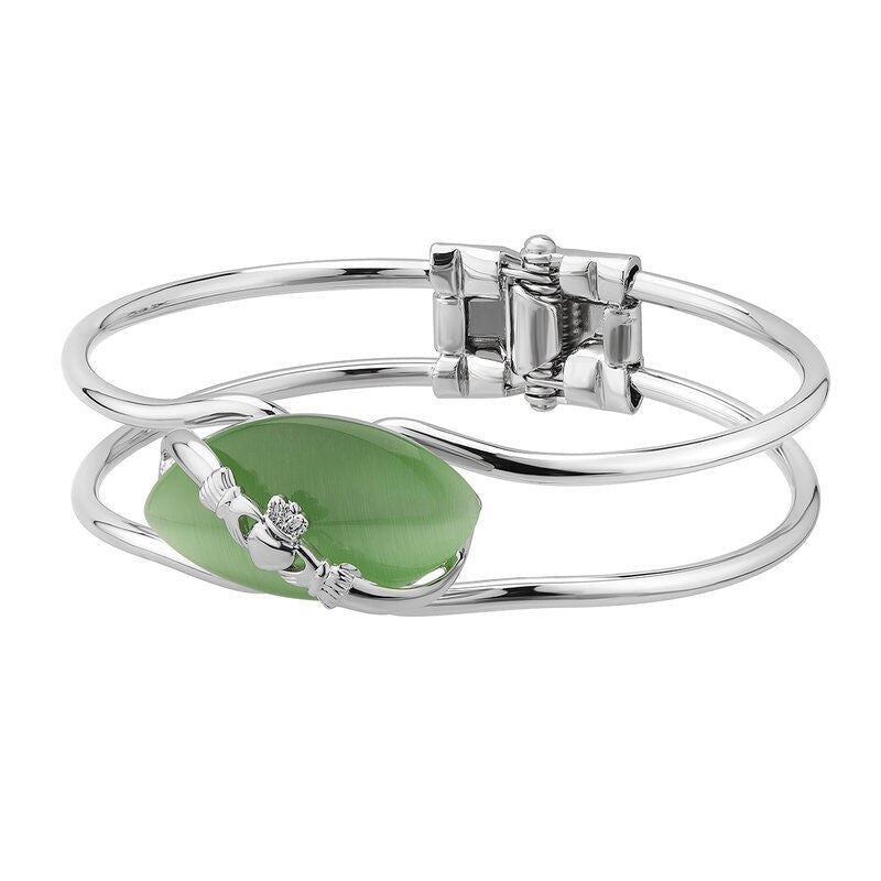 Rhodium Cat Eye Claddagh Bangle