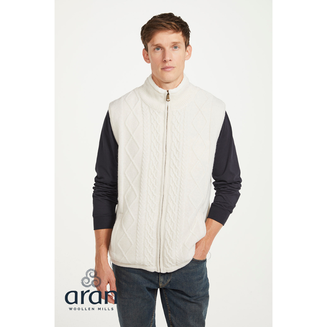 Lined Shetland Gilet with Full Zip White
