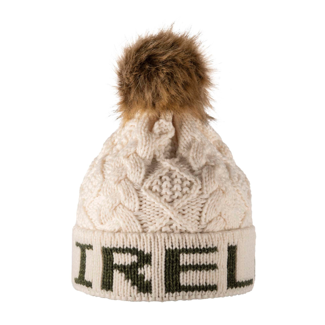 Ireland Cable Stitch With Pom-Pom Oatmeal Hat