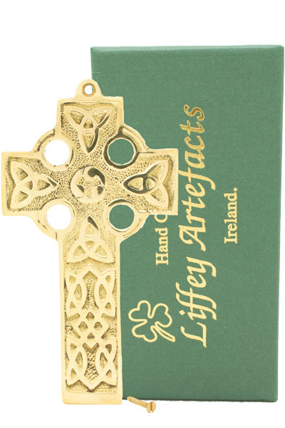 Solid Brass Trinity Knots Medium Flat Celtic Cross