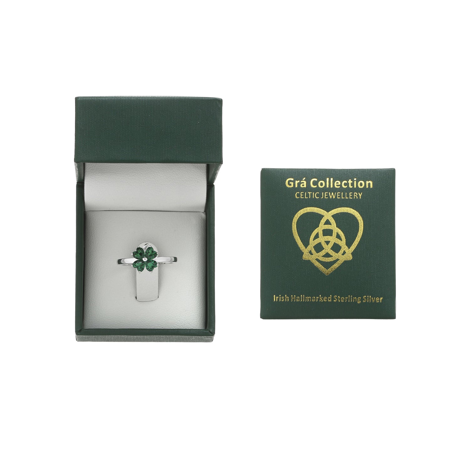 Sterling Silver Green Stone Clover Ring