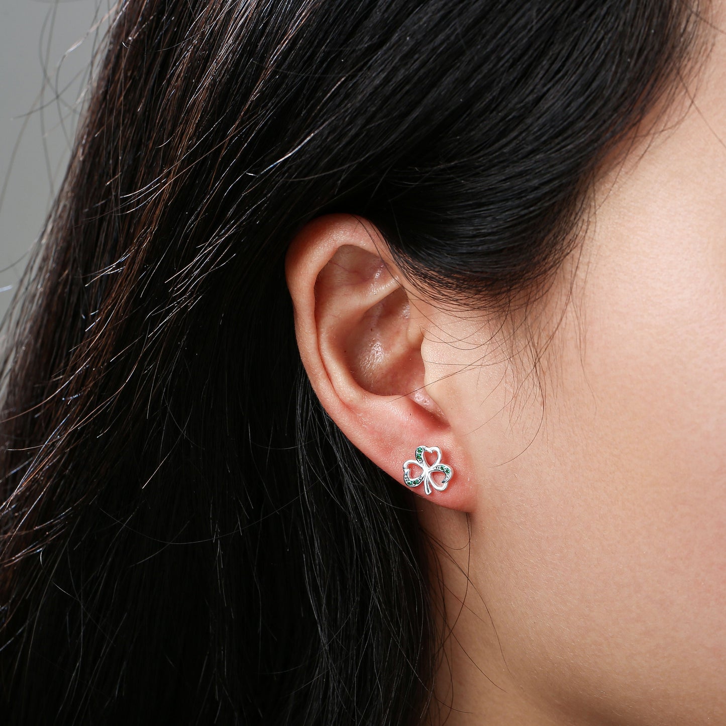 Grá Collection Shamrock With Green Stone Earrings Sterling Silver