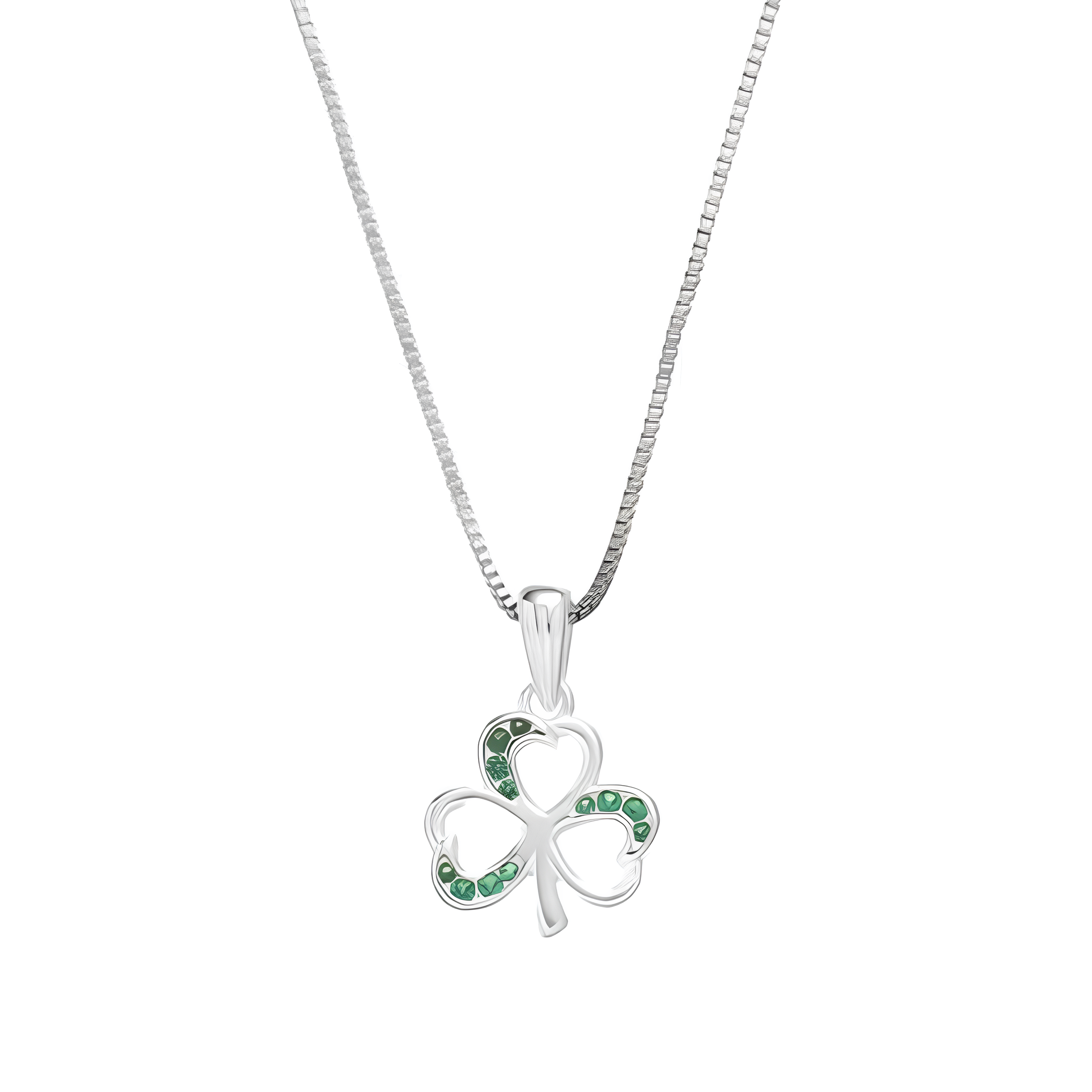 Grá Collection Shamrock With Green Stone Necklace Sterling Silver