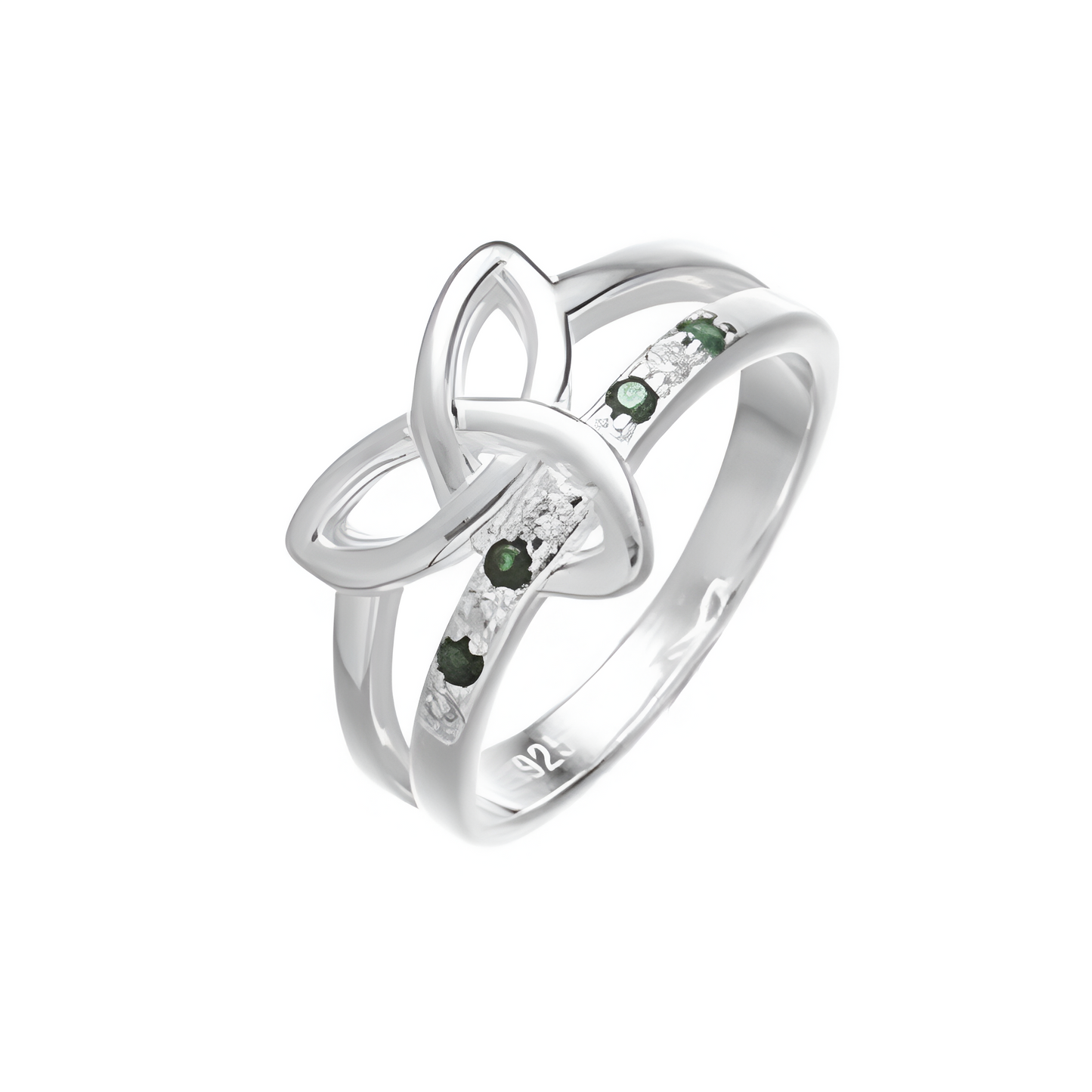 Grá Collection Trinity Knot Band Ring With Green Stones Sterling Silver