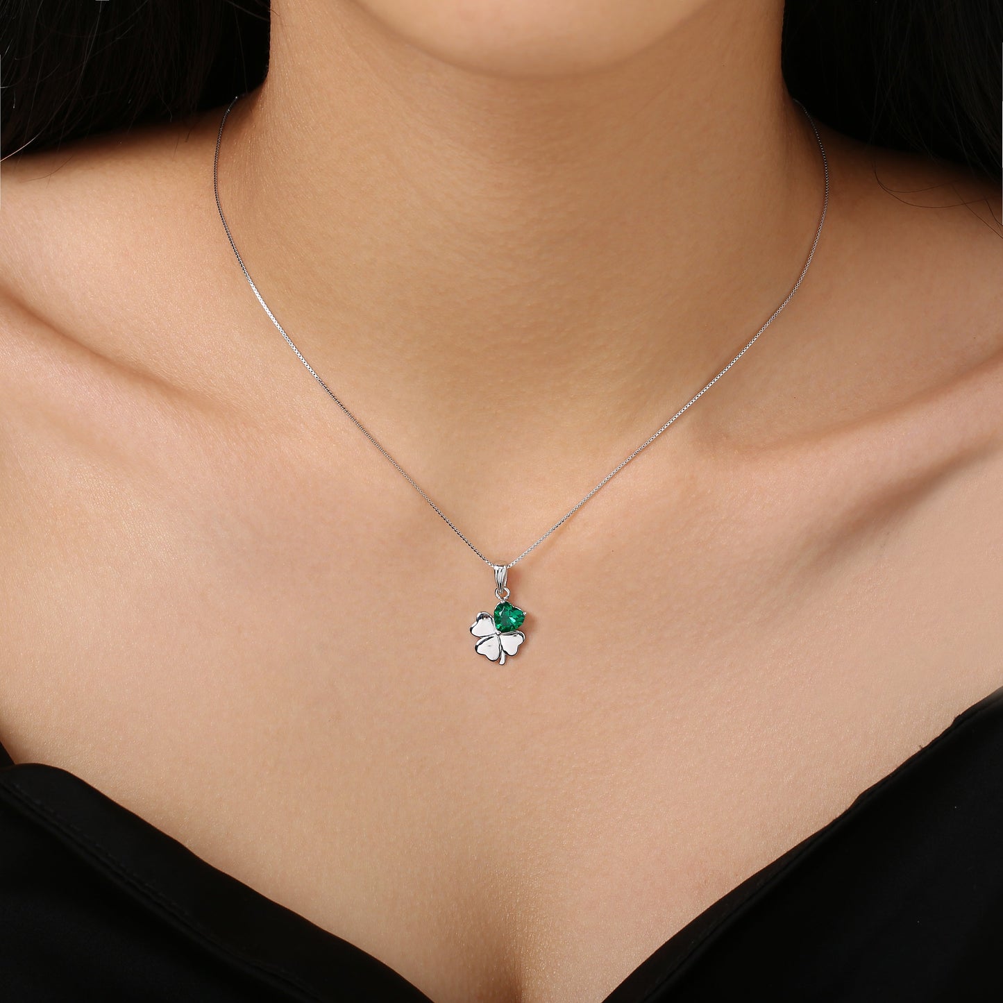 Sterling Silver One Green Stone Clover Pendant