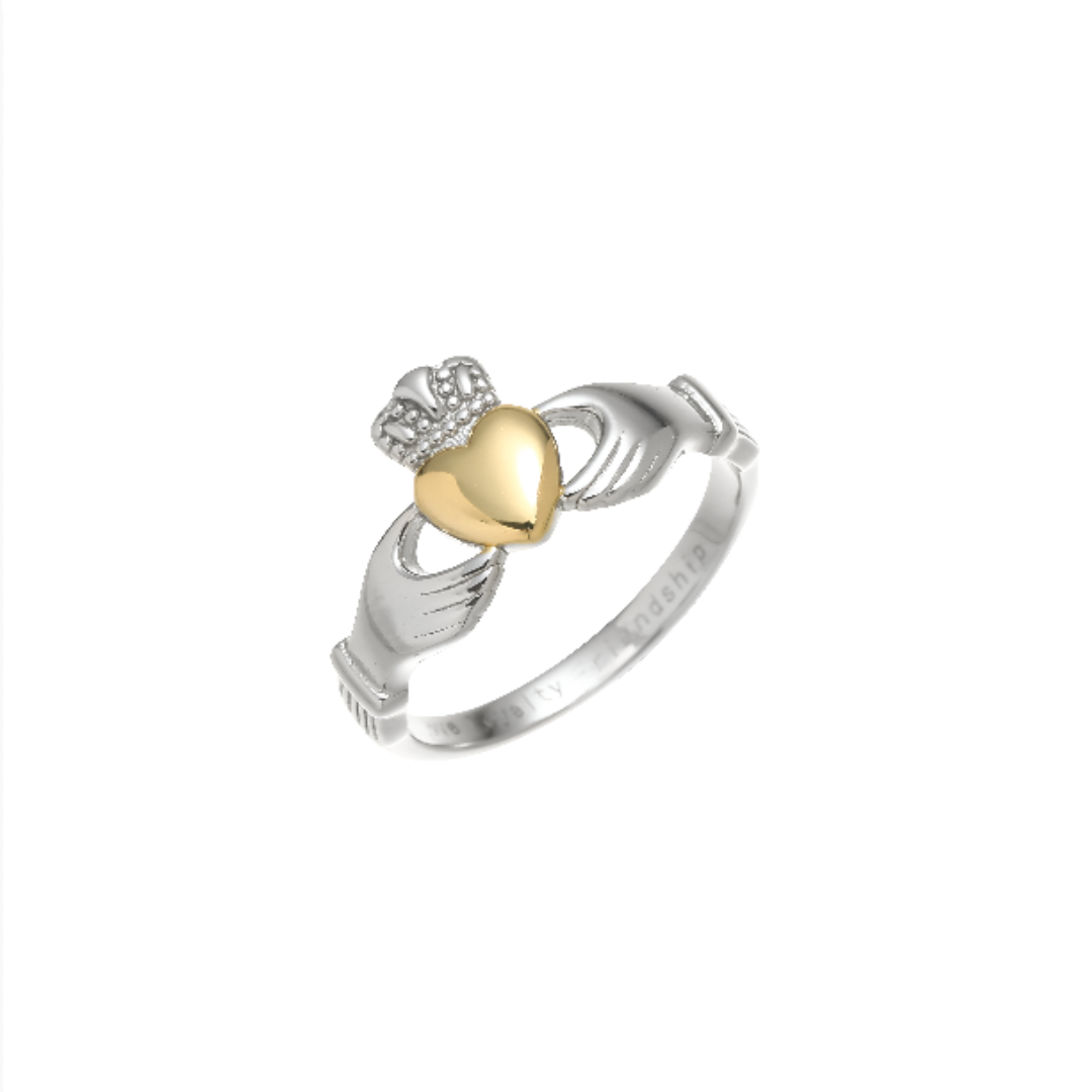 Ladies Claddagh Gold Heart Sterling Silver Ring