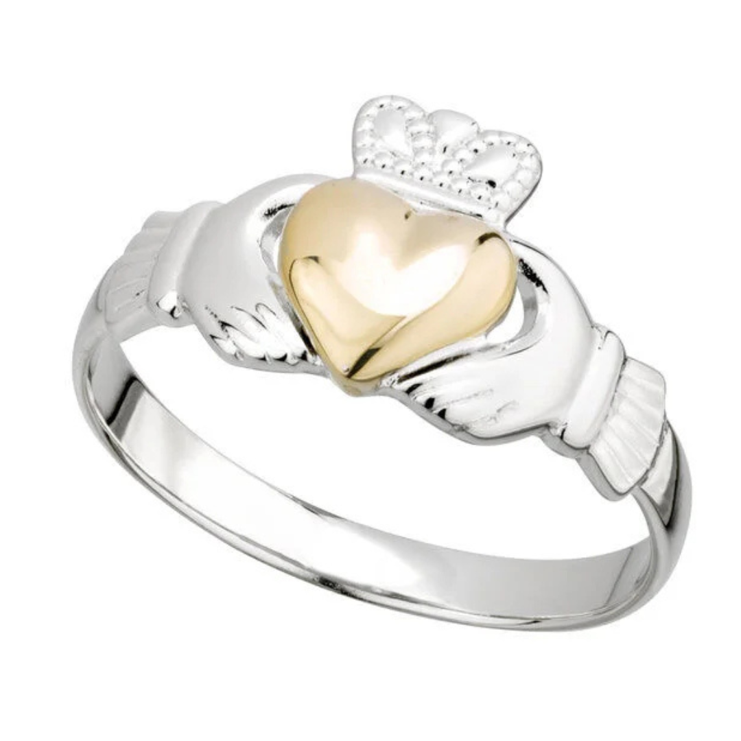 Ladies Gold Heart Silver Claddagh Ring