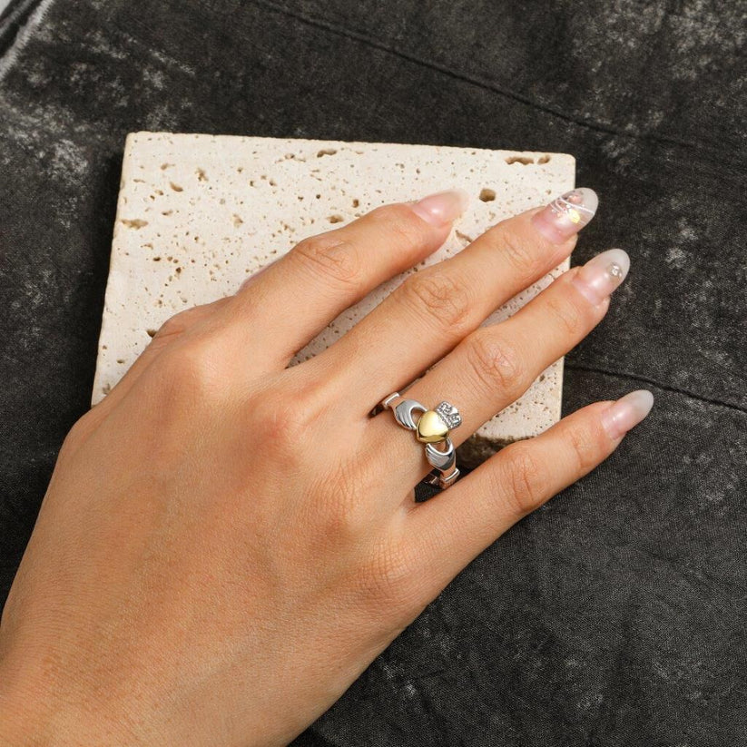 Ladies Claddagh Gold Heart Sterling Silver Ring