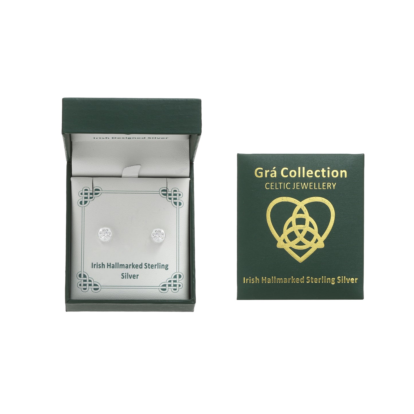 Grá Collection Shamrock Stud With Clear Stone Earring Sterling Silver