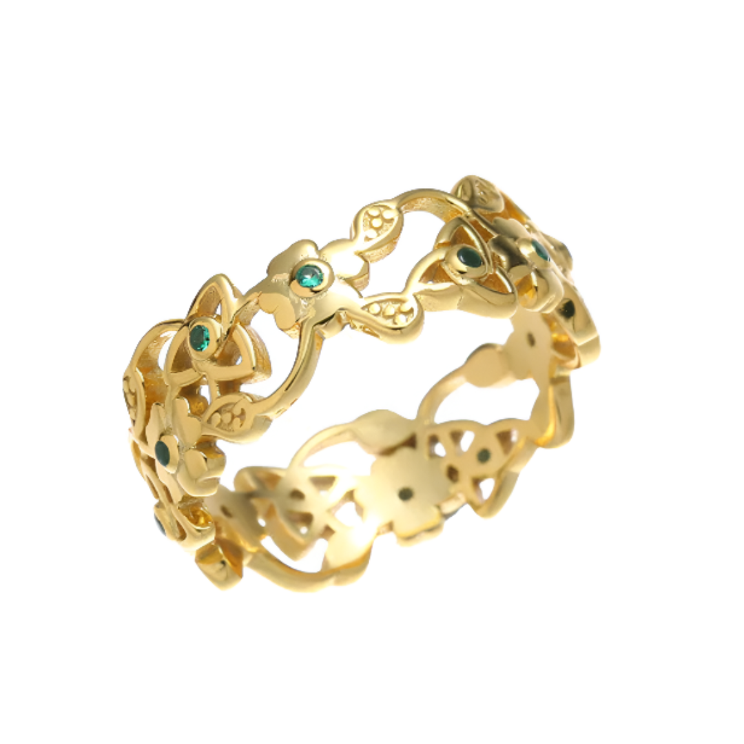 Gold Vermeil Clover And Trinity Band Ring