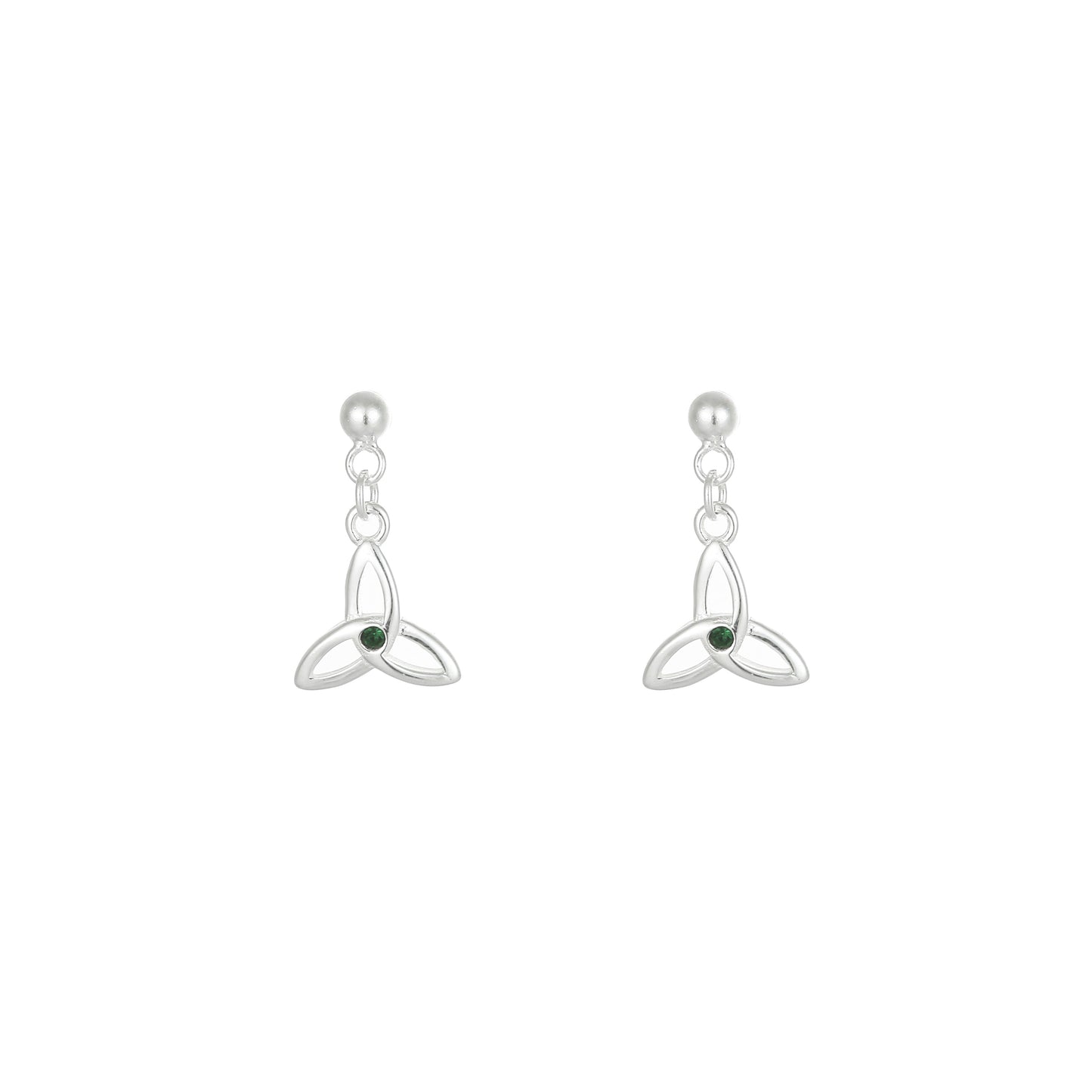 Grá Collection Trinity Knot Green Stone Earrings Sterling Silver