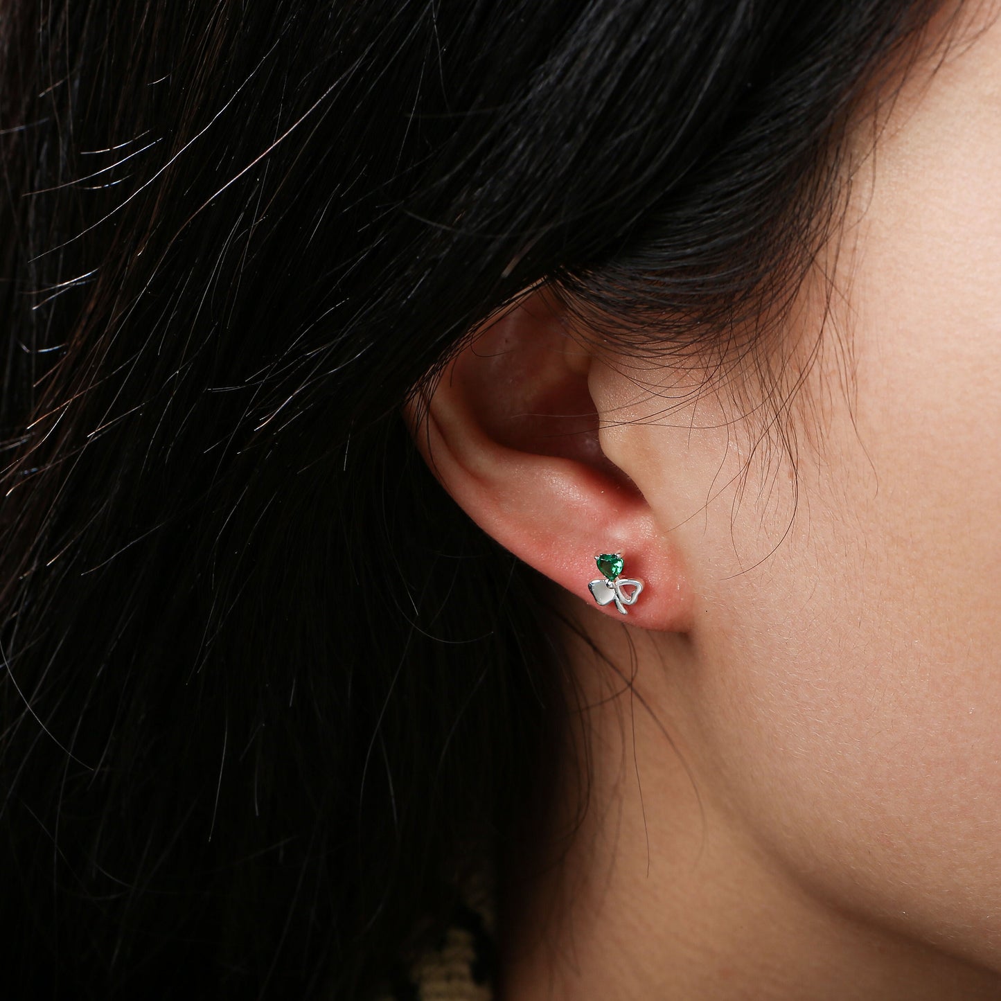 Grá Collection Shamrock Green Single Stone Earrings Sterling Silver