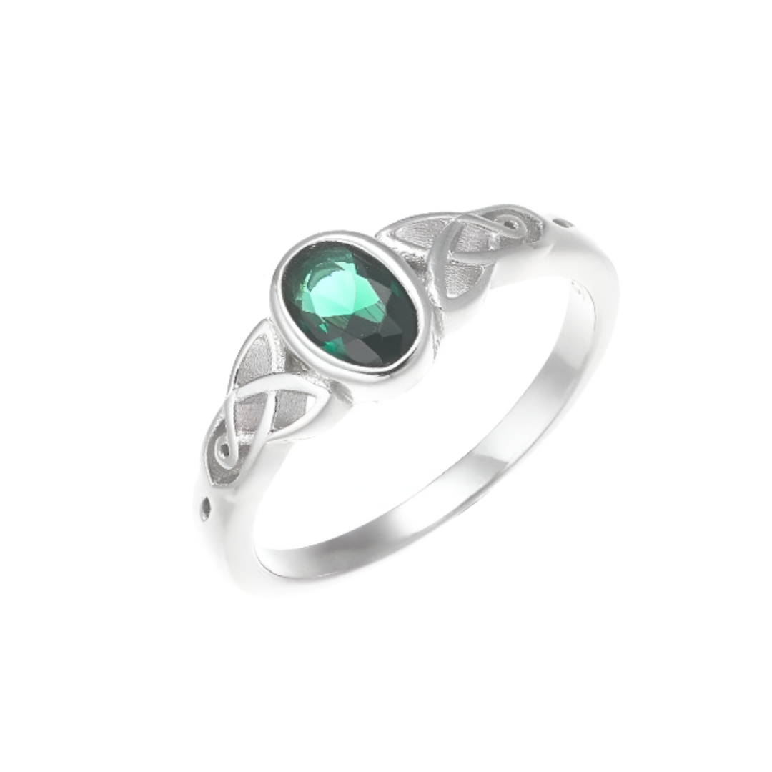 Sterling Silver Celtic Ring with Green Stone