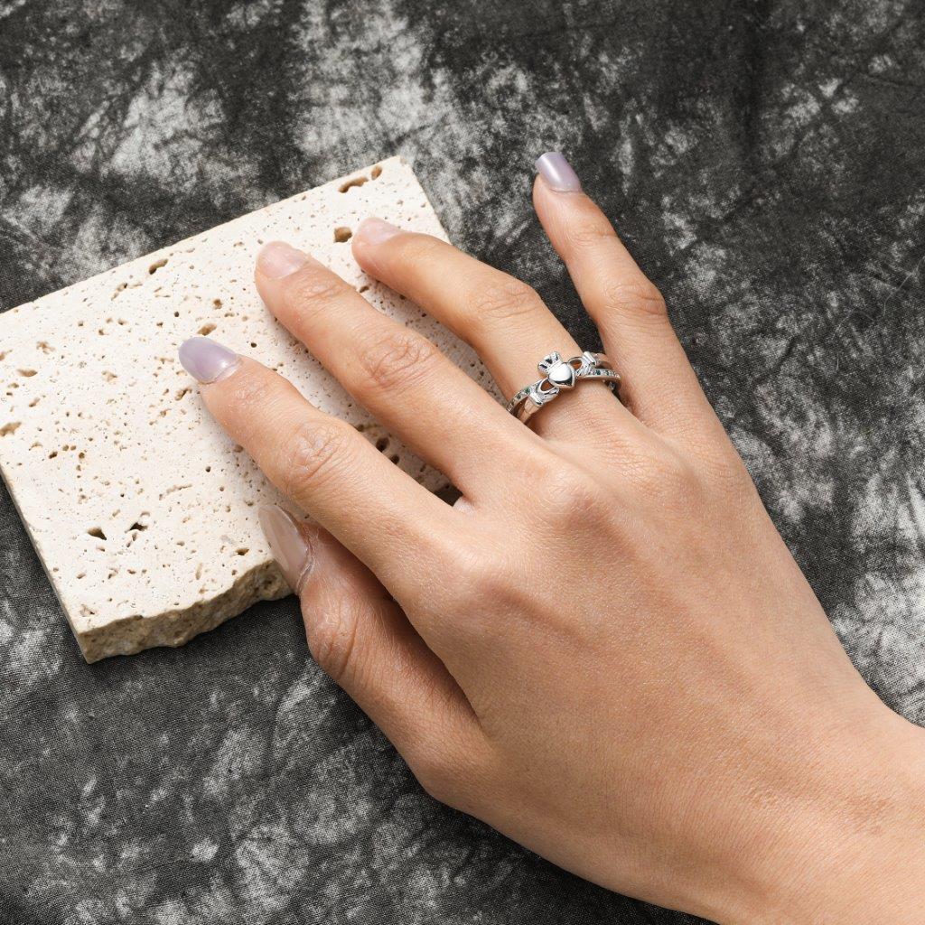 Sterling Silver Claddagh Plain With Stone Ring