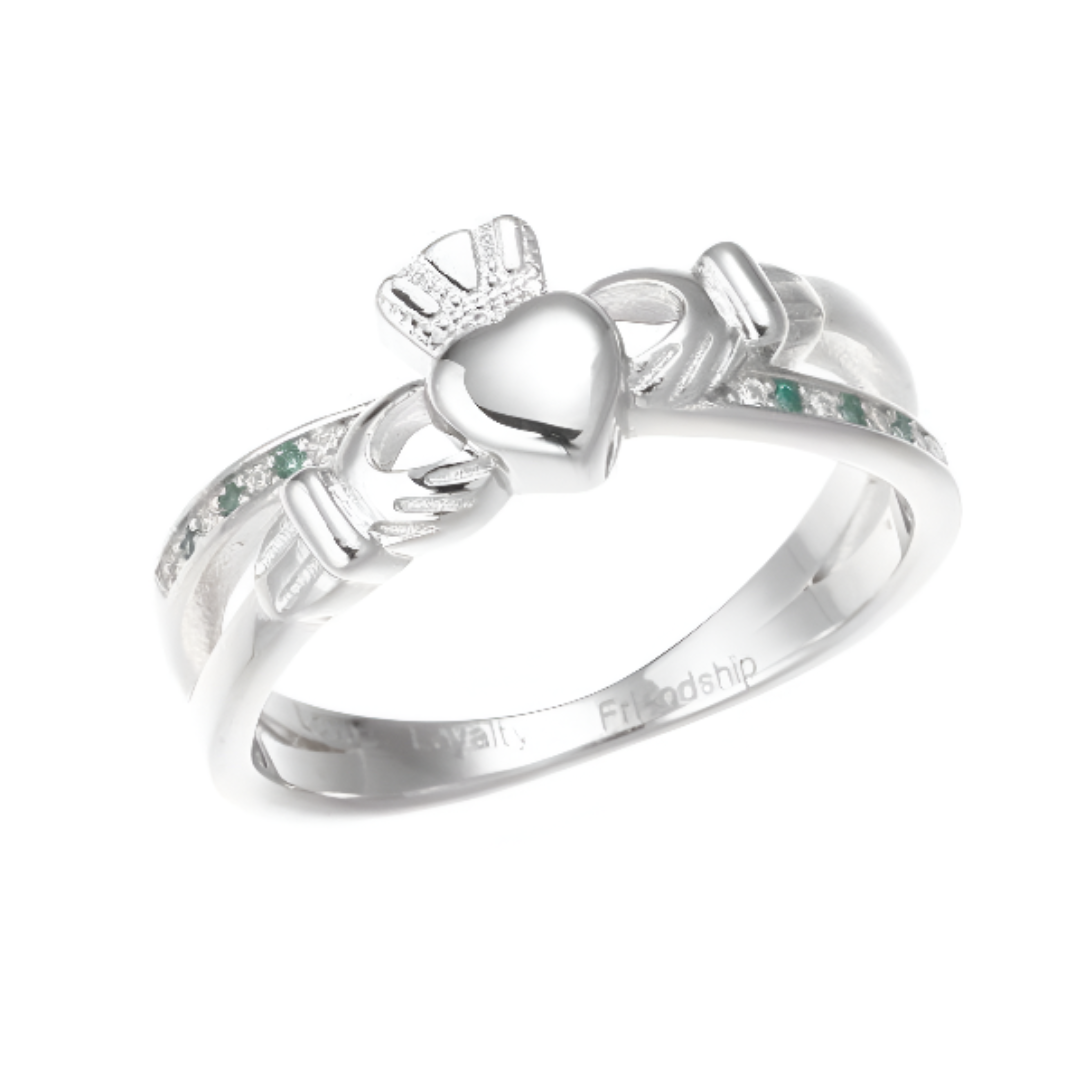 Sterling Silver Claddagh Plain With Stone Ring
