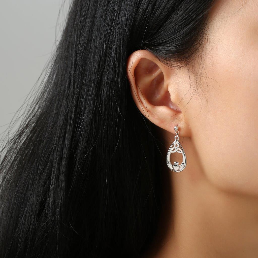 Silver Sterling Trinity & Claddagh Drop Earrings
