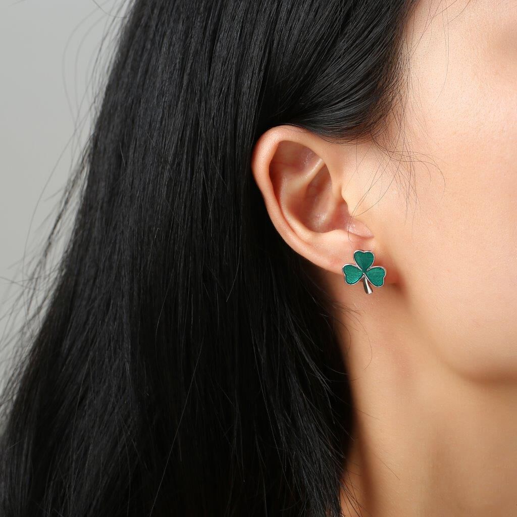 Sterling Silver Green Shamrock Earrings