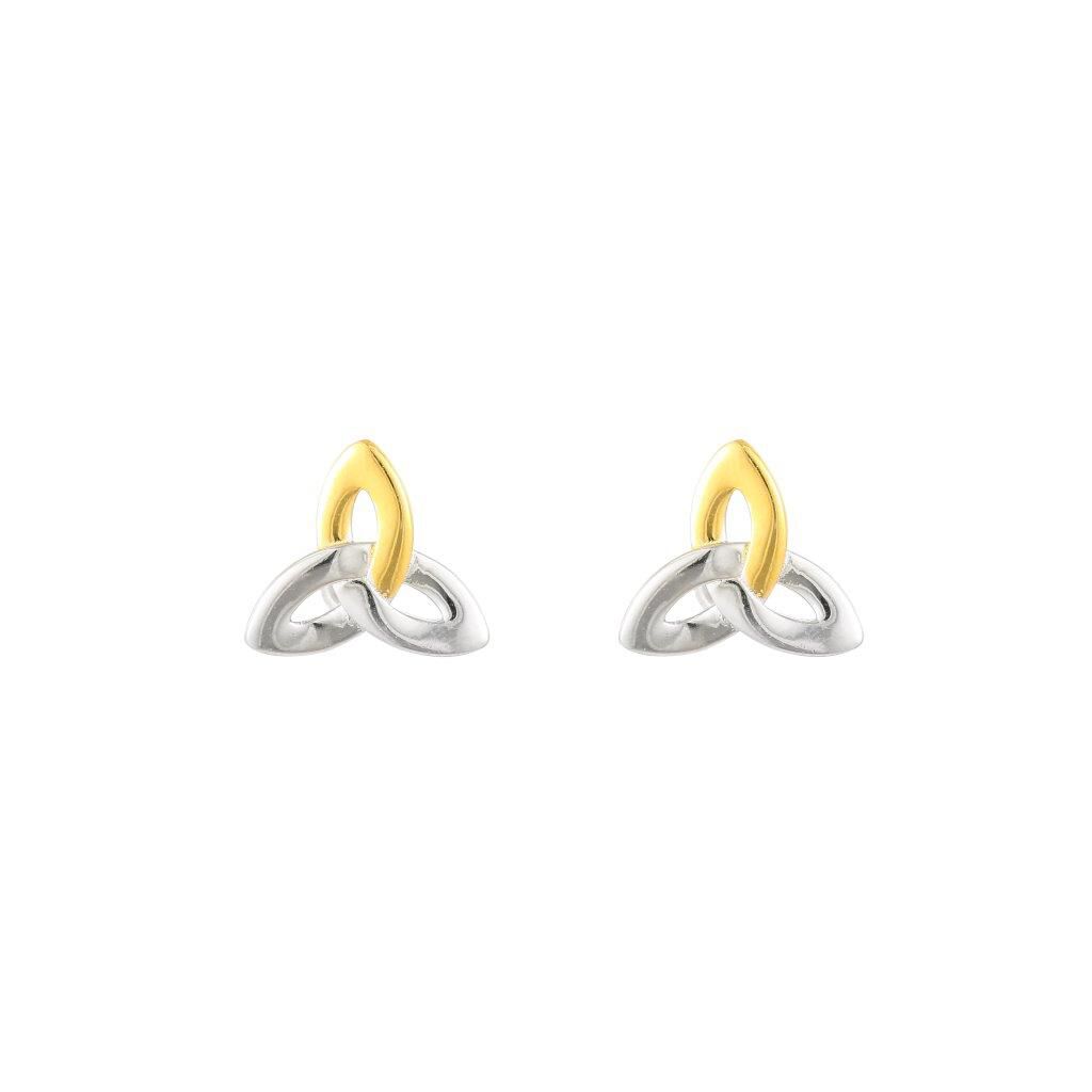 Pair of two-tone gold and silver Celtic knot stud earrings