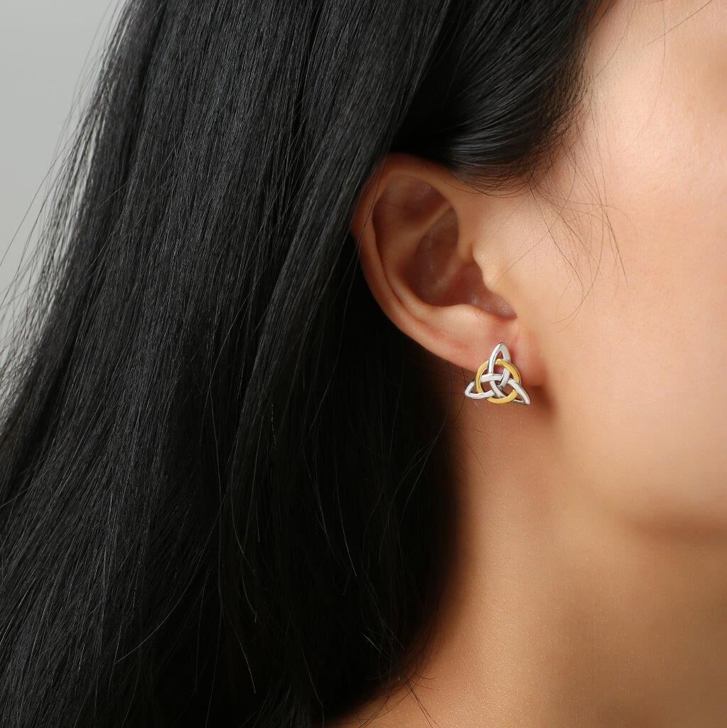 Sterling Silver & Spot Gold Trinity Circle Earrings