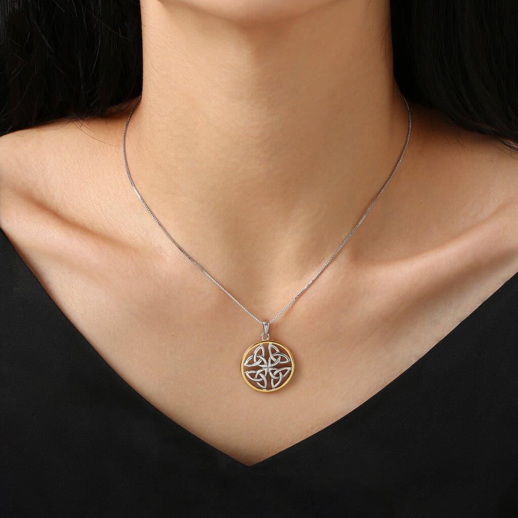 Sterling Silver & Spot Gold 4 Trinity Circle Pendant