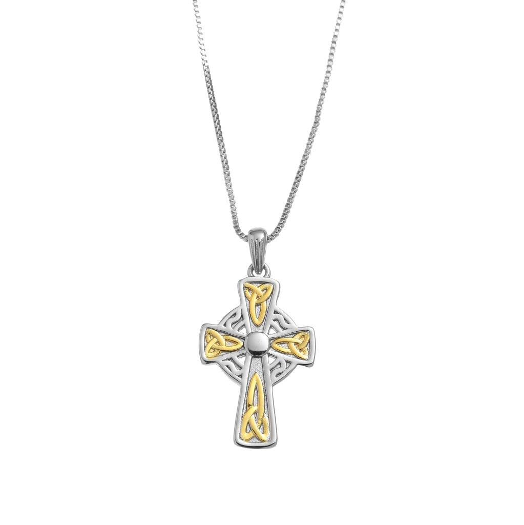 Silver Sterling & Spot Gold Celtic Cross Pendant