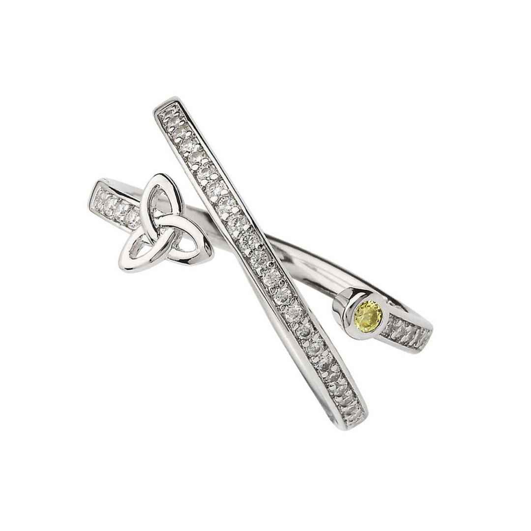 Silver X Over Trinity Ring With Row Of Cz's