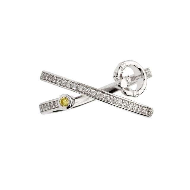 Silver X Over Trinity Ring With Row Of Cz's