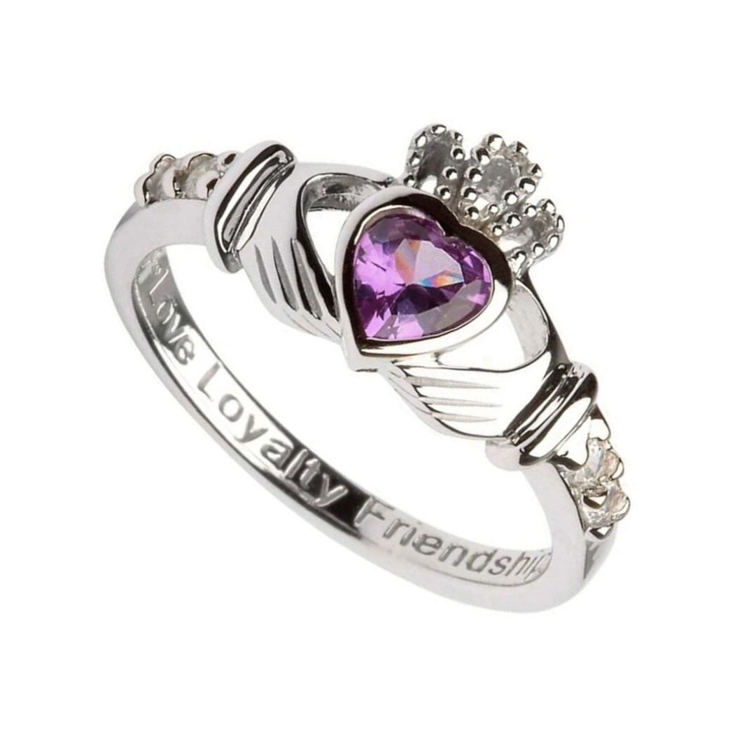 Platinum Plated Claddagh Alexandrite June Birthstone Ring