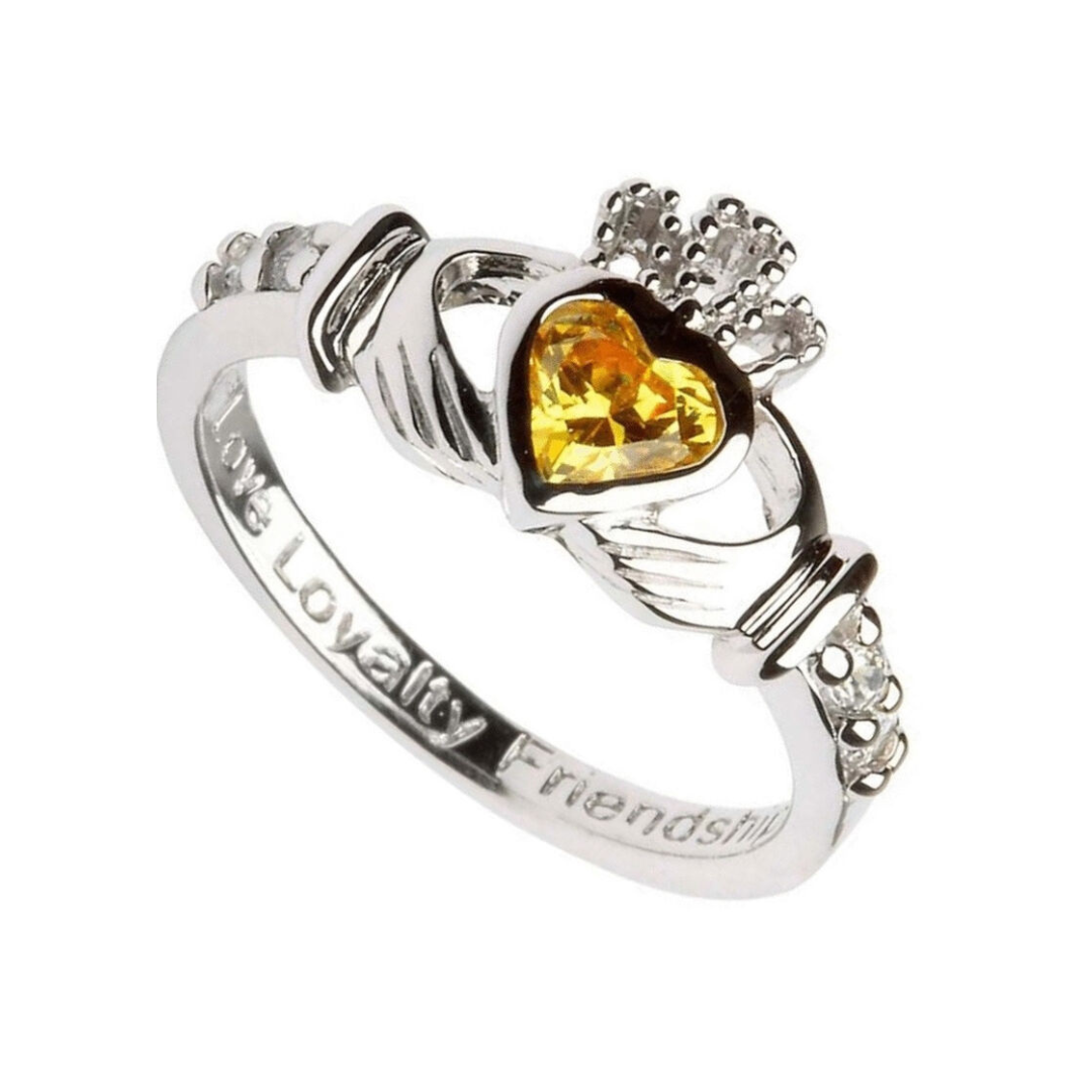 Platinum Plated Claddagh November Birthstone Ring