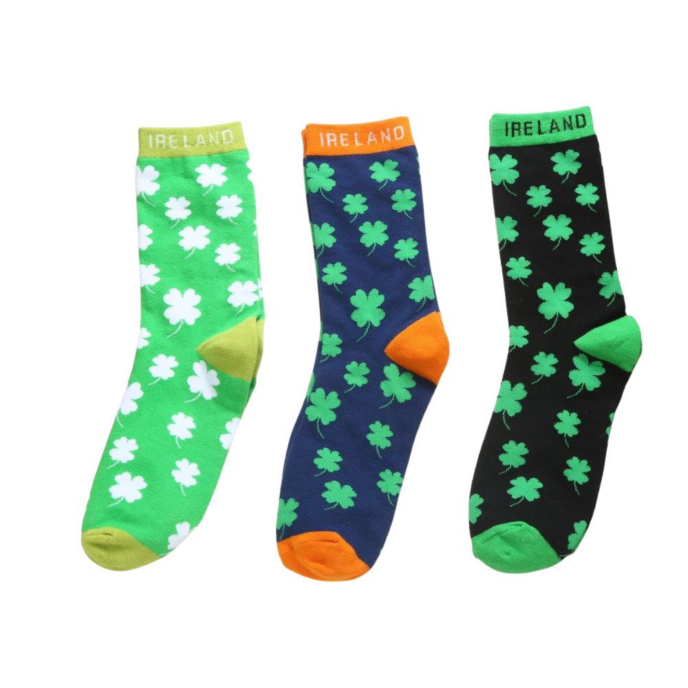 Green Black & Orange Shamrock Socks 3 Pack