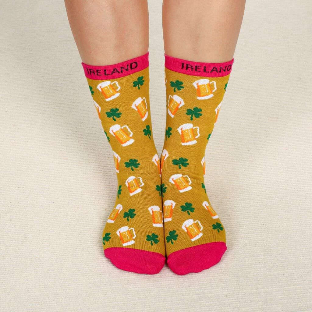 Ladies Pink & Mustard Beer Socks