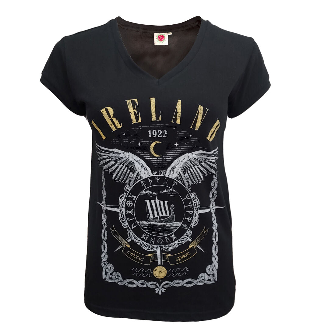 Ladies Ireland Viking Ship Black T-Shirt
