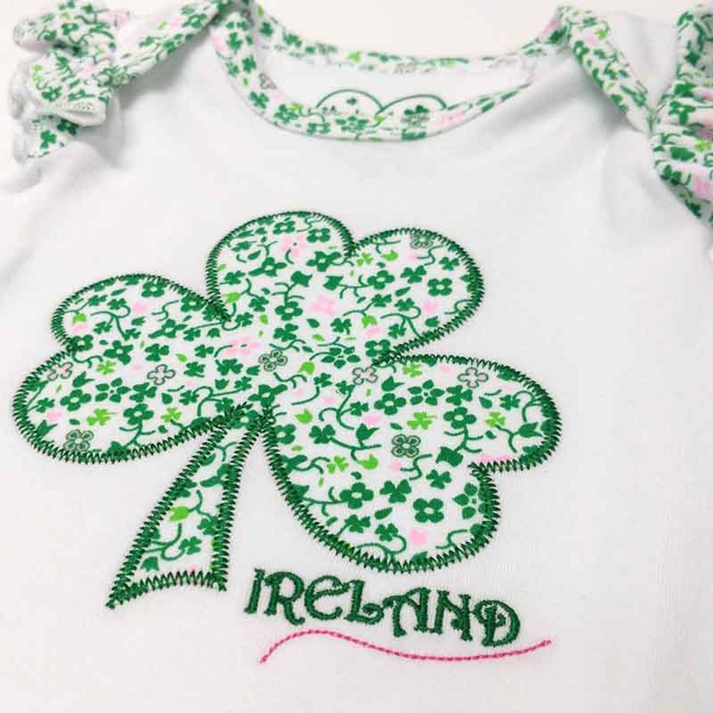 Baby Vest With Shamrock & Flowers Design White