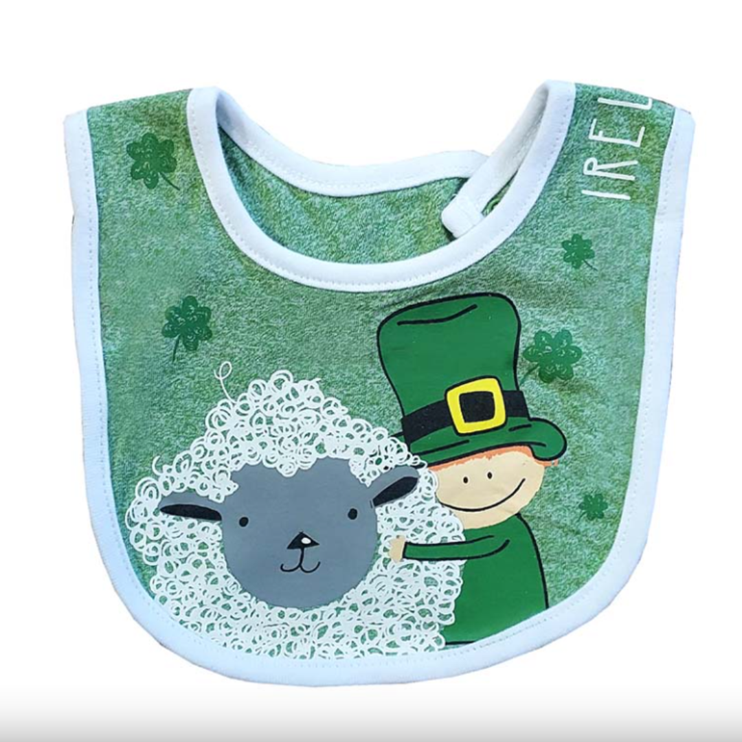 Leprechaun And Sheep Green Grindle Bib