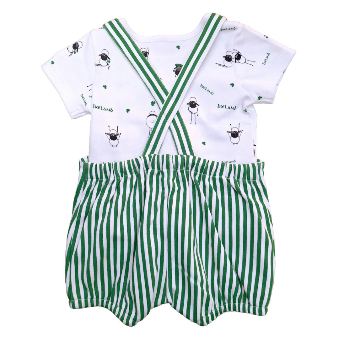 Baby Flaherty Green & White Striped Dungarees