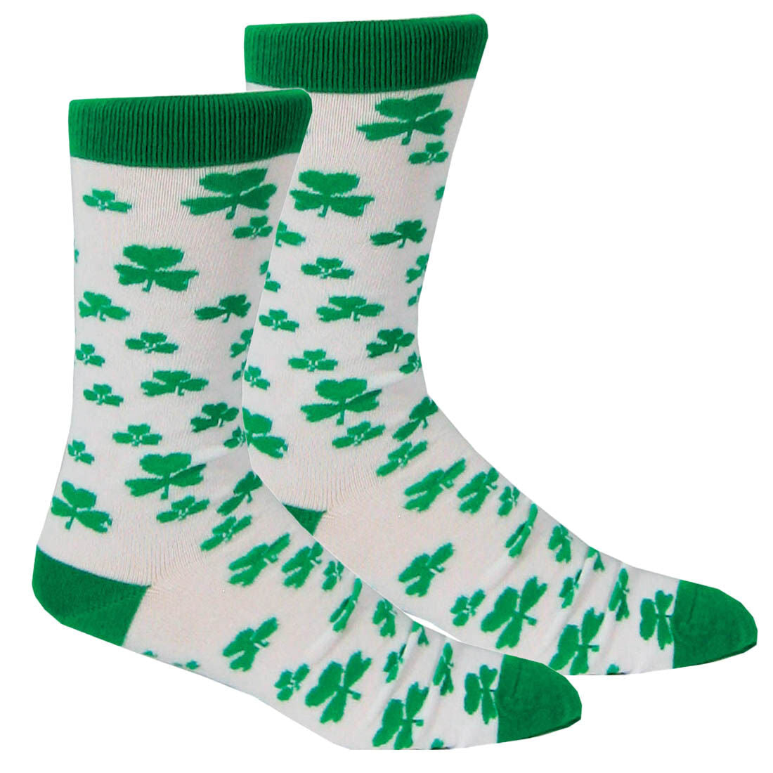 White Lucky Irish Socks With Green Toe & Shamrock Pattern Design